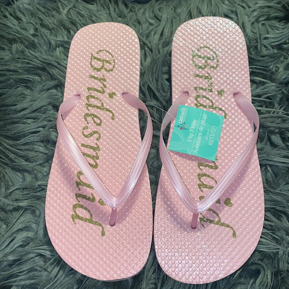 💜Bridesmaid pink Flip Flops Wedding Sandals